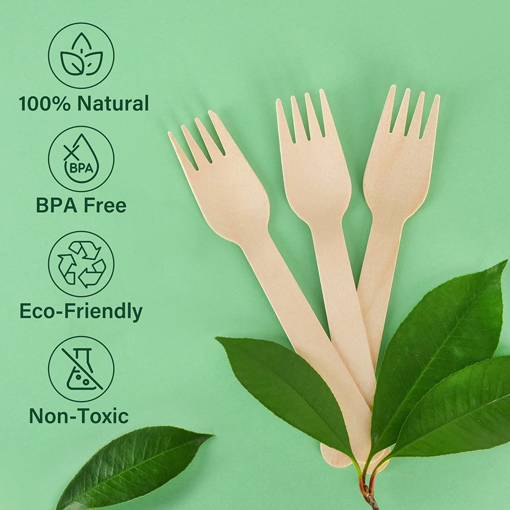 100 Pack Wooden Disposable Forks Biodegradable Wood Cutlery For Parties Catering