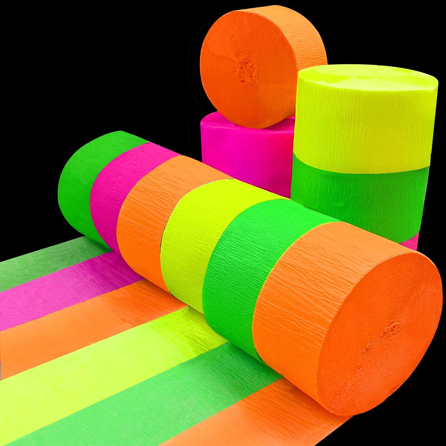 600 Feet Glow Crepe Paper Streamers UV Glow Party Neon Streamer Decorations Glow