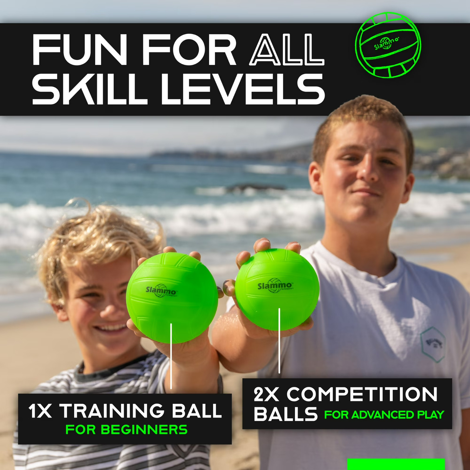 GoSports Slammo Outdoor Game Set – Beach Lawn Game Set – Includes 3 Balls, Carry