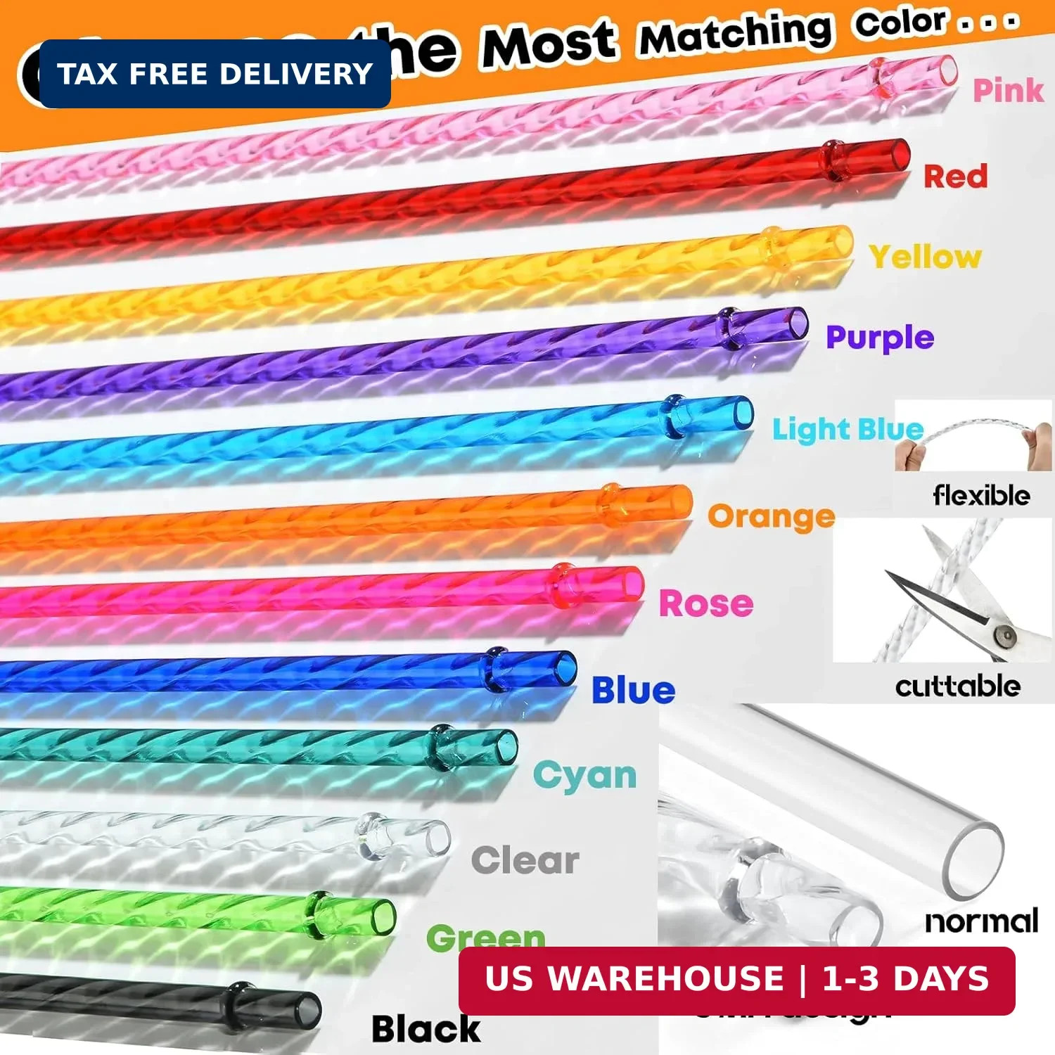 12 Pack Reusable Swirl Plastic Straws 11 Hard Plastic with Cleaning Brush FS