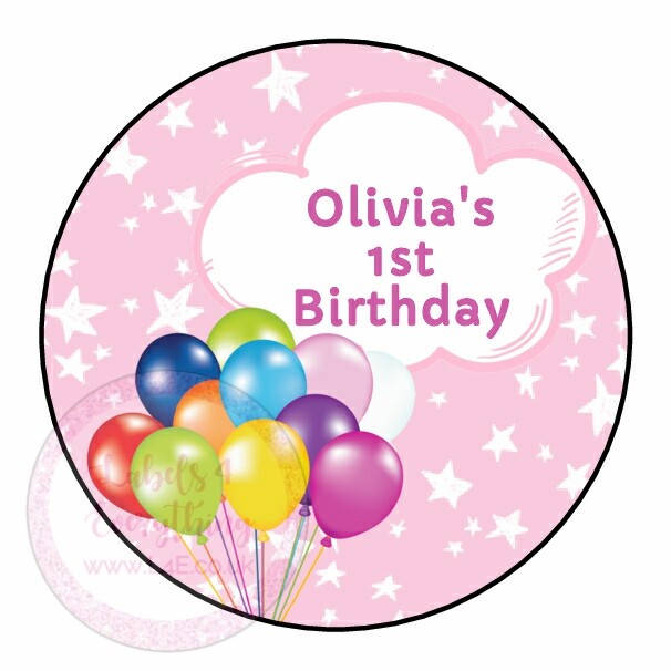Personalised Balloon Stars Birthday Thank You Party Stickers Sweet Cone Boy Girl