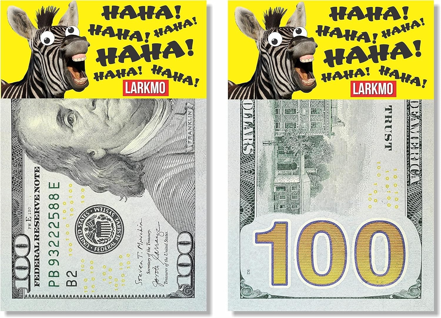 The Pranking Zebra Funny $100 Gag, Realistic One Hundred Dollar Bill Joke Off…