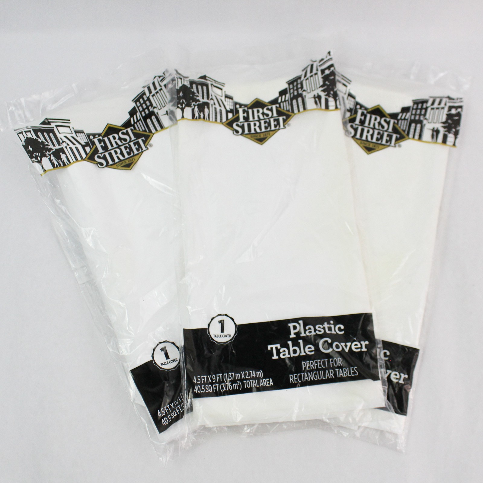 Lot of 3 First Street White Rectangle Table Covers – Reusable Plastic