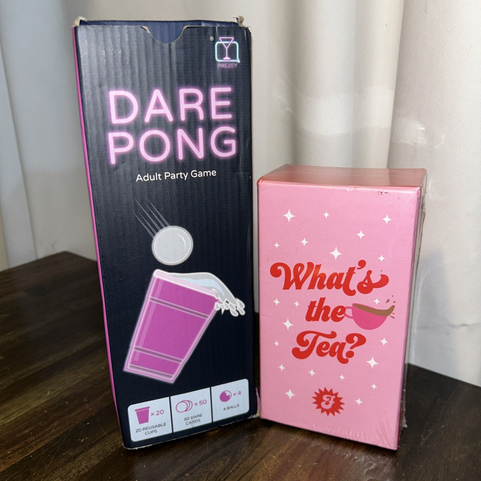 Dare Pong & Whats the Tea Combo Drinking Game for Adults Bachelorette Party Game