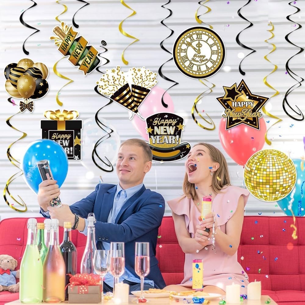 2026 Happy New Year Hanging Swirls 2026 New Years Eve Party Decoration Swirls