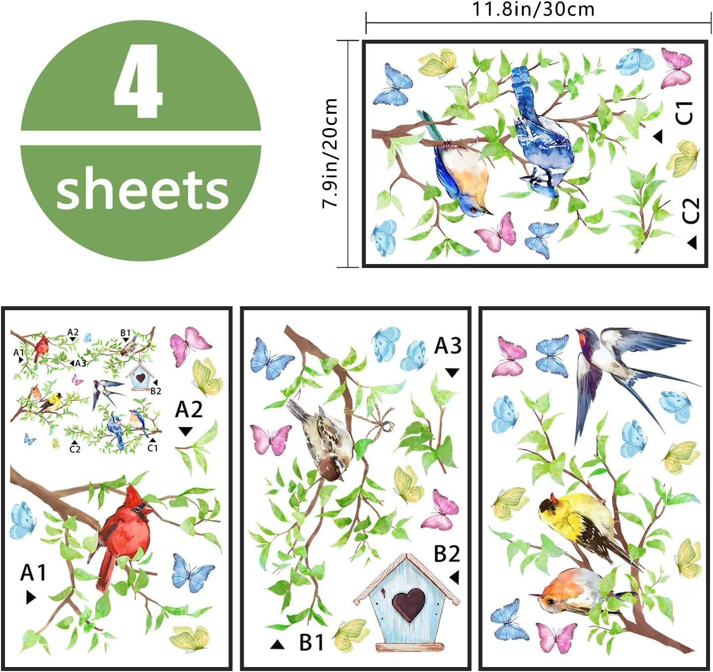 Yovkky Spring Summer Birds Branches Window Clings 4 Sheets, Cardinal Bird