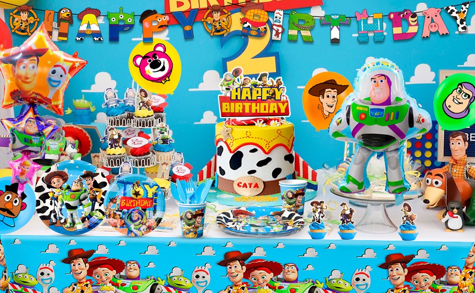 114 Pcs Toy Story Party Decorations Tableware Set Napkin Balloon Plates Backdrop