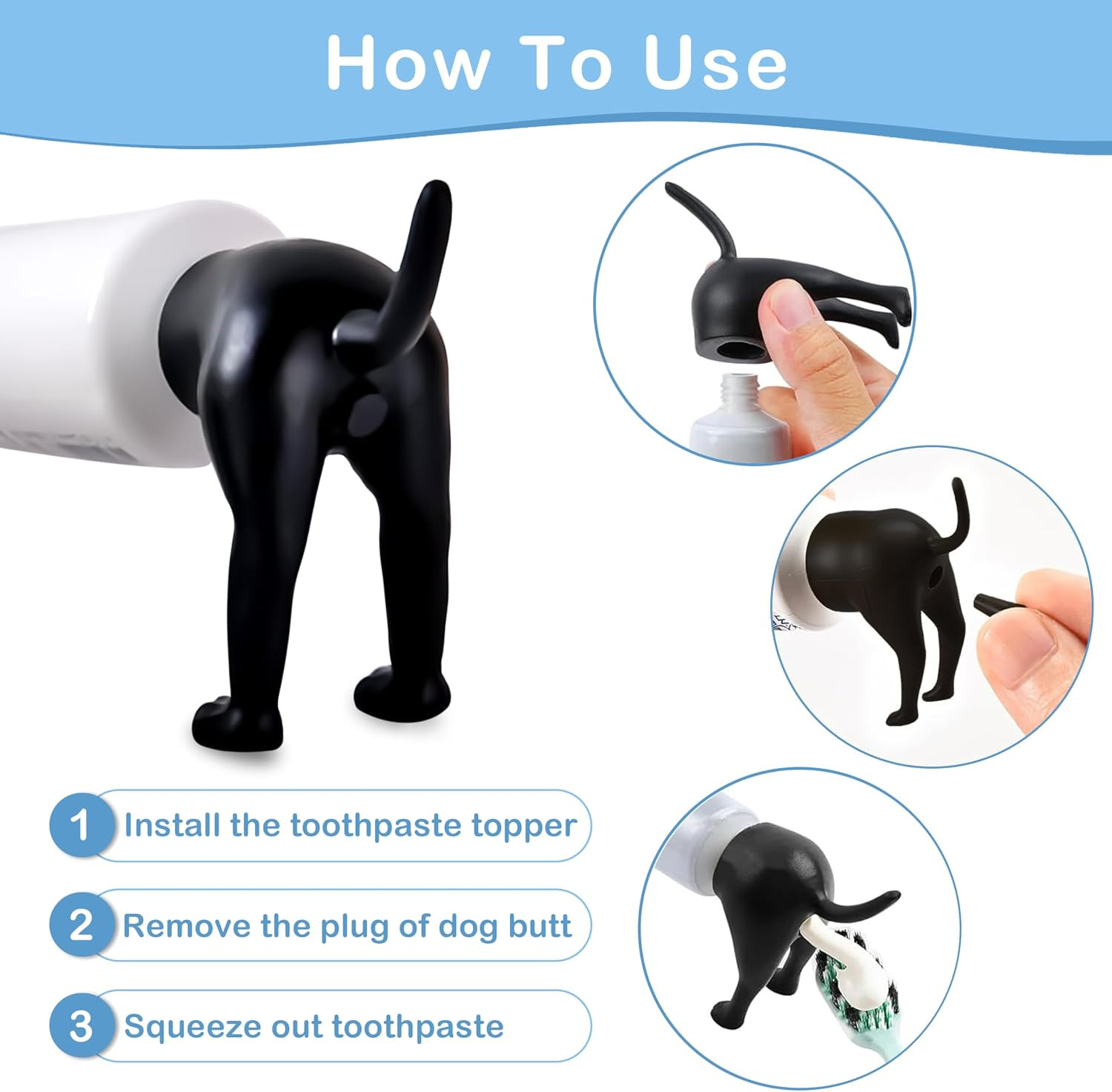 Gag Gifts – White Elephant Gifts, 3Pcs Pooping Dog B*Tt Toothpaste Topper, Funny