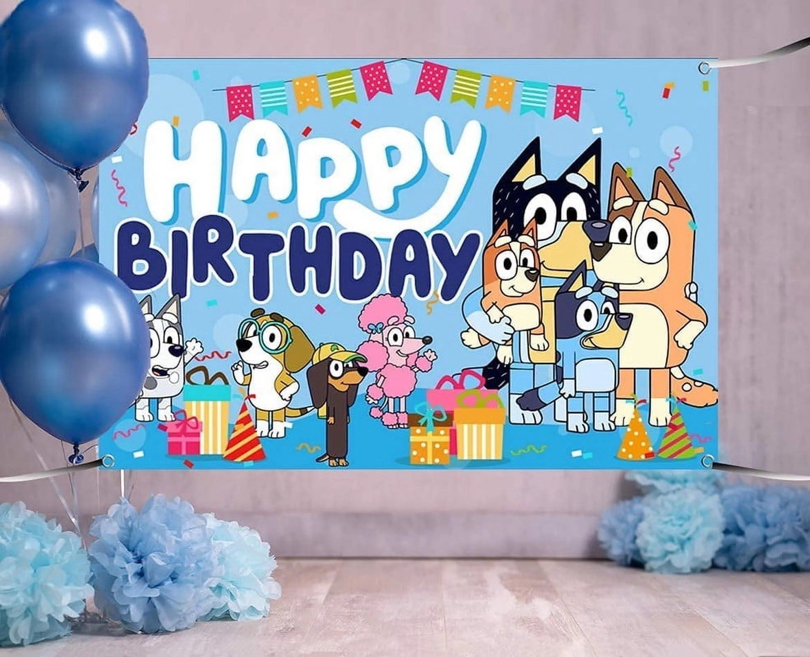 Blue Cartoon Sheepdog Happy Birthday Backdrop,7x5ft Birthday Backdrop Decoration
