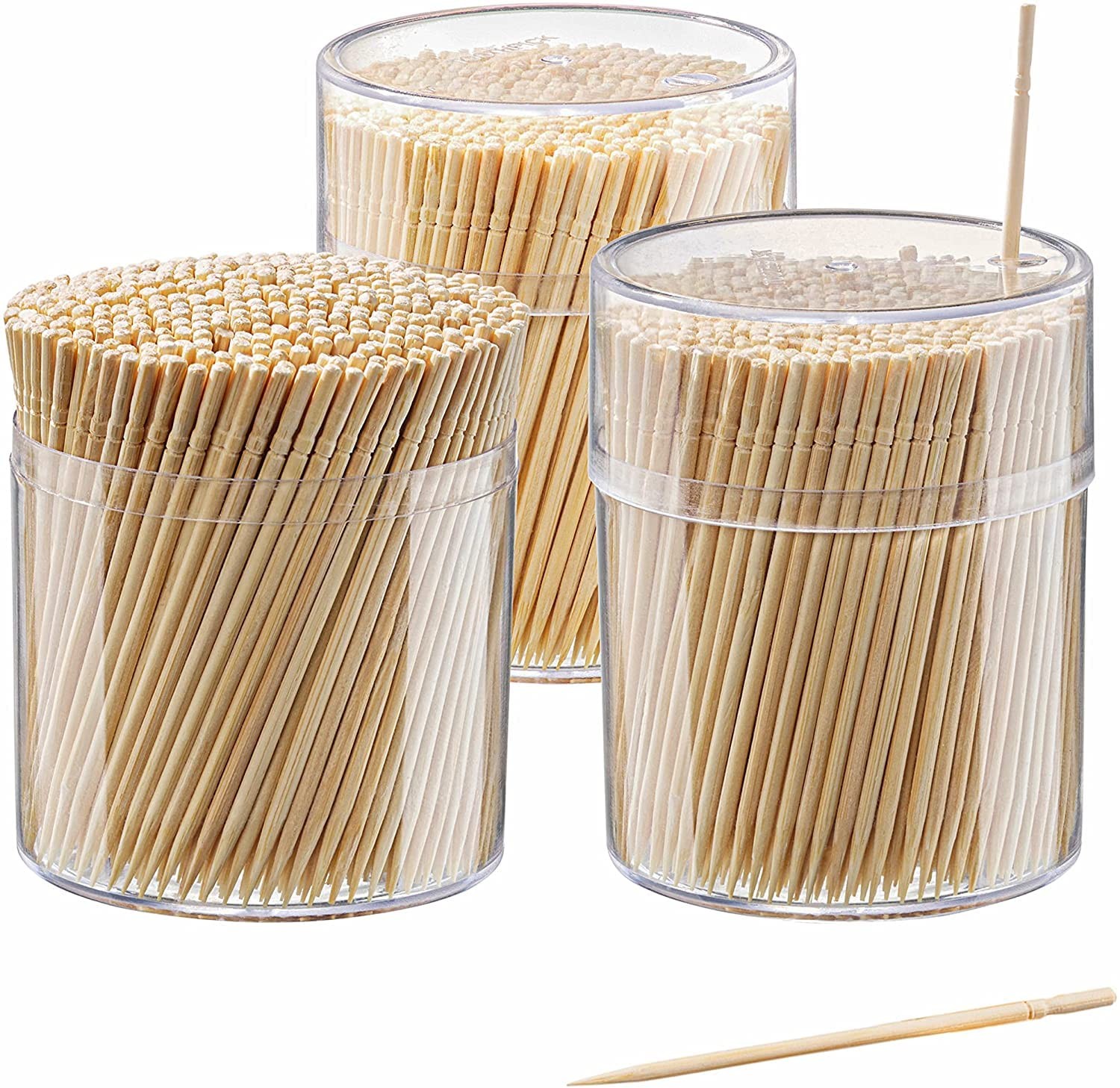 Bamboo Wooden Toothpicks 1500 Count 2.5″ Long Round Single-Point – Ideal