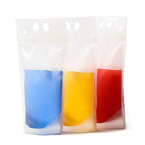 100 Pack Reusable Drink Pouches Stand Up Smoothie Juice Bags w/ Drinking Straws