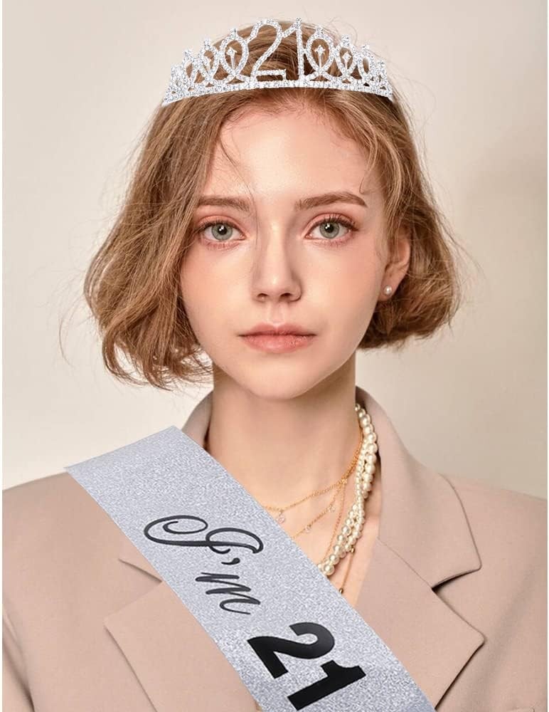 21st Birthday Tiara & Sash Set – I’m 21 Bitches Silver Crown & Birthday