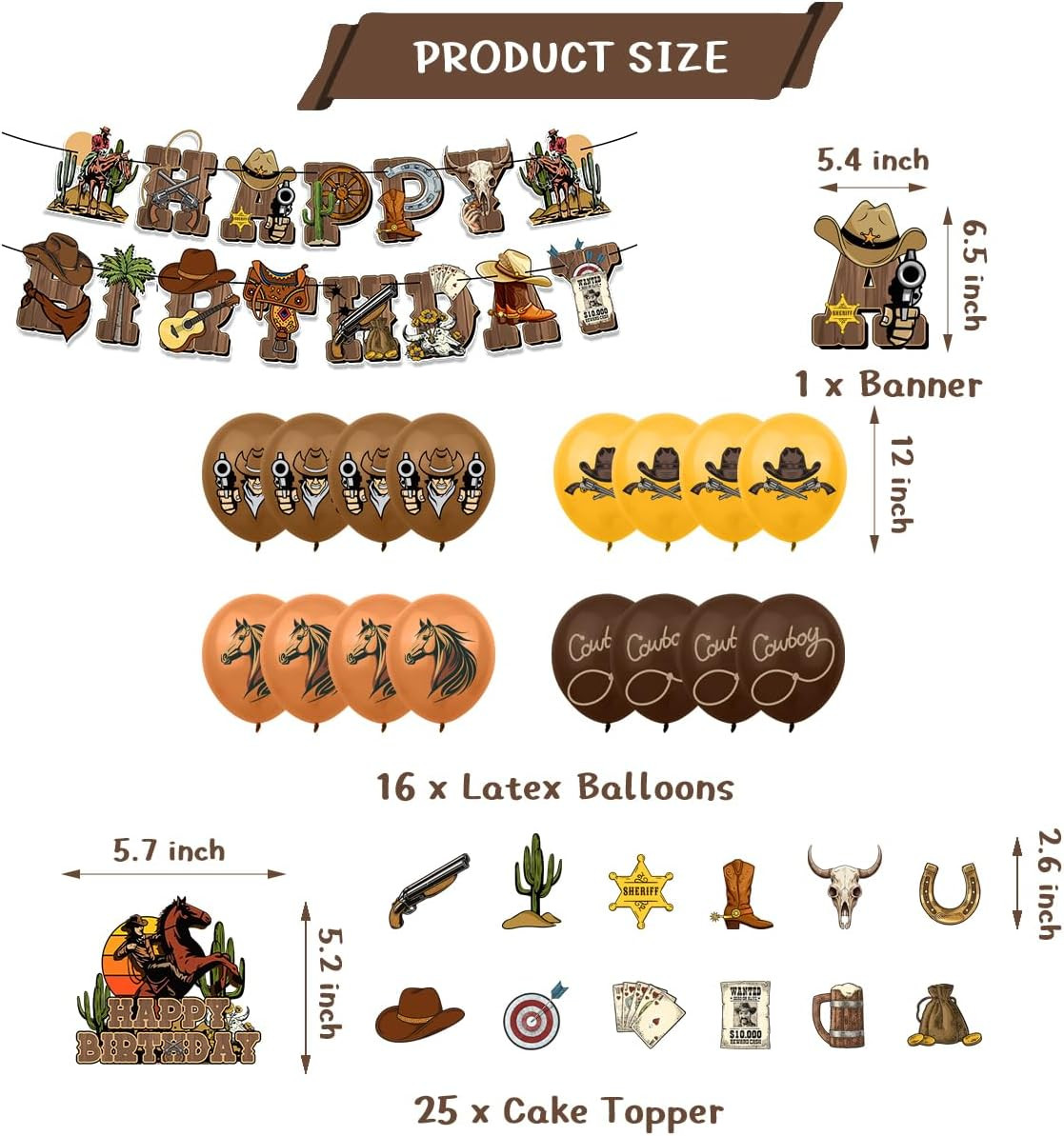 Western Cowboy Party Decorations, Cowboy Party Banner Balloon Cake Toppers