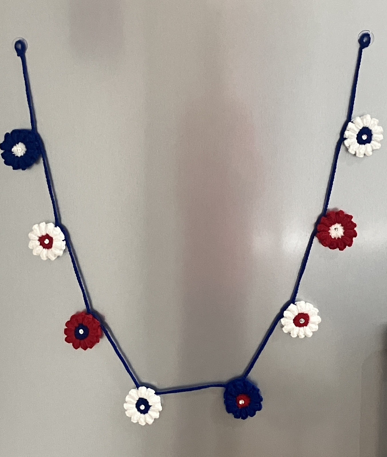 🇬🇧 NEW Hand Crochet red white blue Flowers VE Day patriotic 46” Bunting Gift