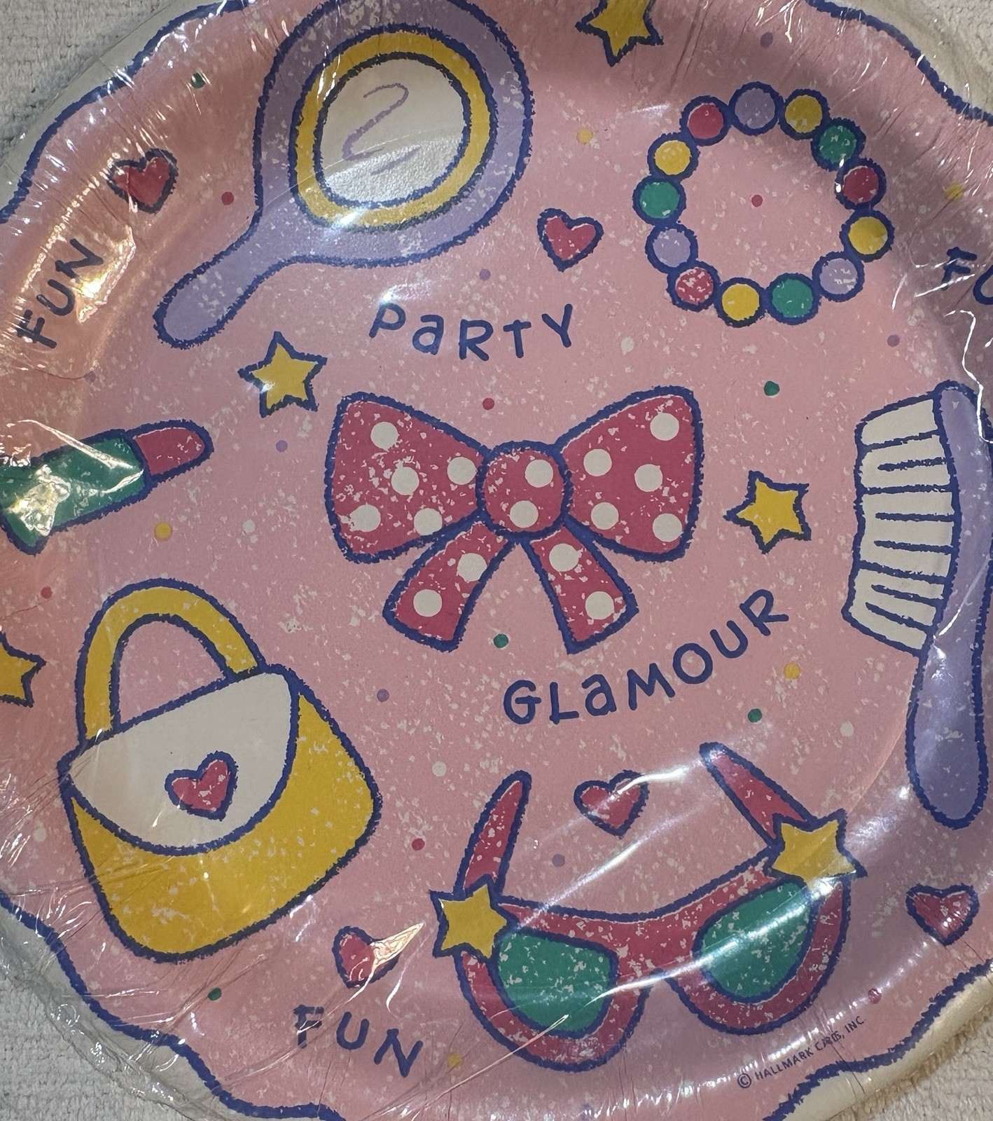 Vintage Hallmark Party Plates Girls Bow Lipstick Hearts Fun 8 Count Lot of 3