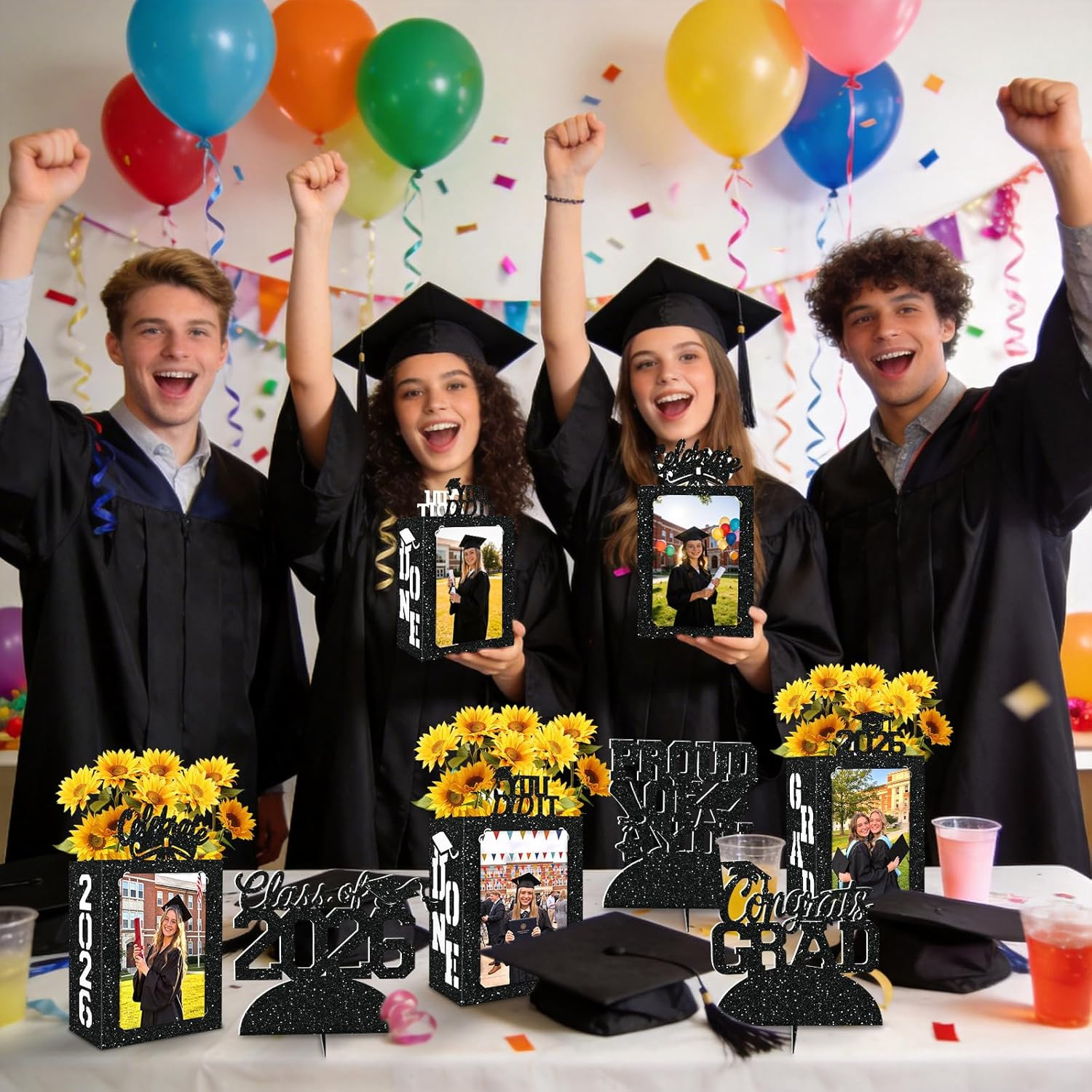 10 Pcs 2026 Graduation Table Decorations Boxes Black Photo Display Graduation Ce