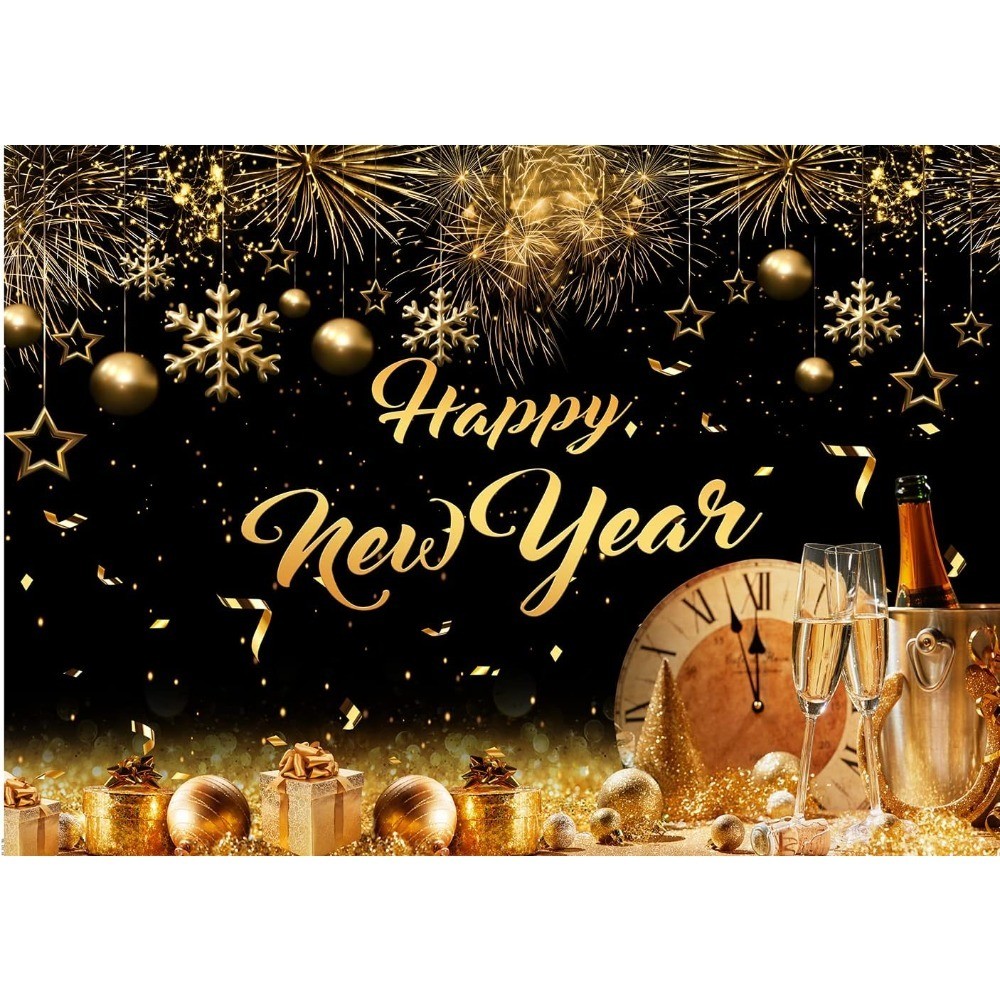 7X5ft 2026 Happy New Year Party Backdrop Fabric Sign Poster Banner with Pattern