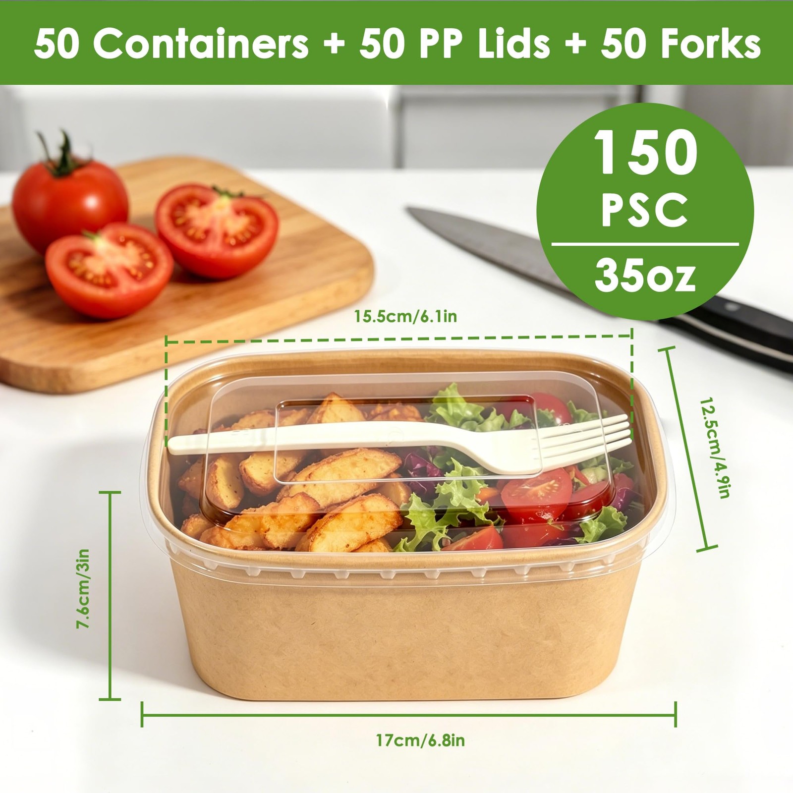 50 Pack 35oz Meal Prep Containers with Lids and Forks for Lunch Takeout