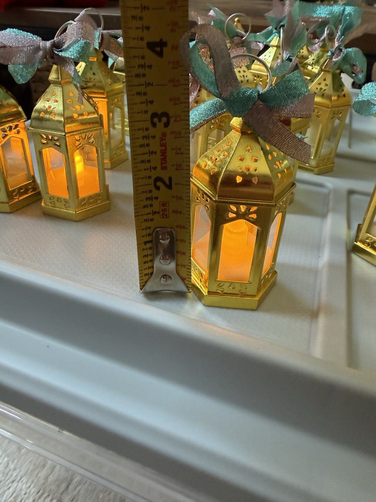 Gold Mini Plastic Lantern LED Tealight Party Decorations with Ribbon Bows (34)