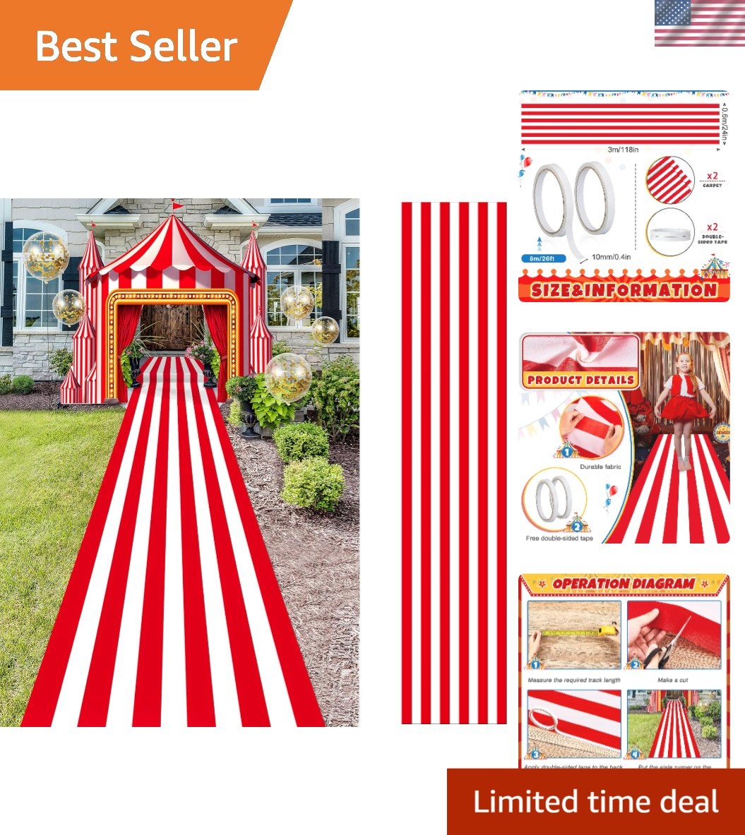 Carnival Circus Floor Runners 2 Pack Red White Striped Indoor Outdoor Decor