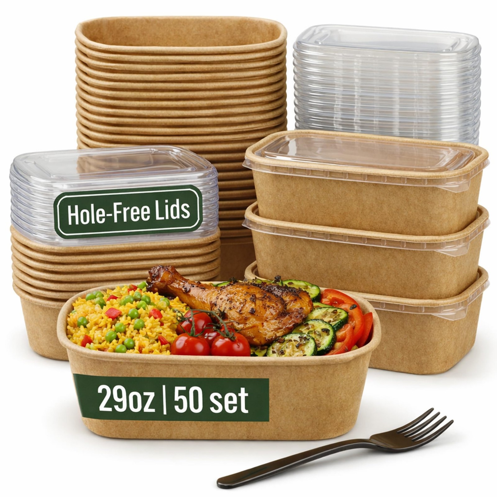50 Pack 29Oz Disposable Meal Prep Containers With Lids – Microwave and Freeze…