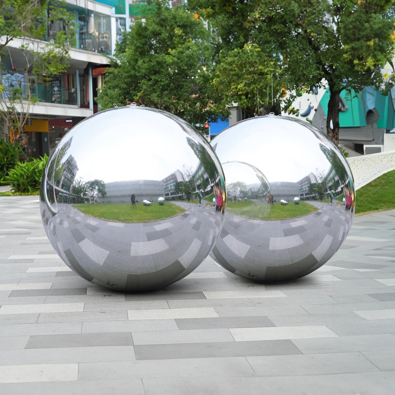 AplusChoice 2PCS 59″ Big Shiny Inflatable Mirror Ball Reusable Hanging Silver