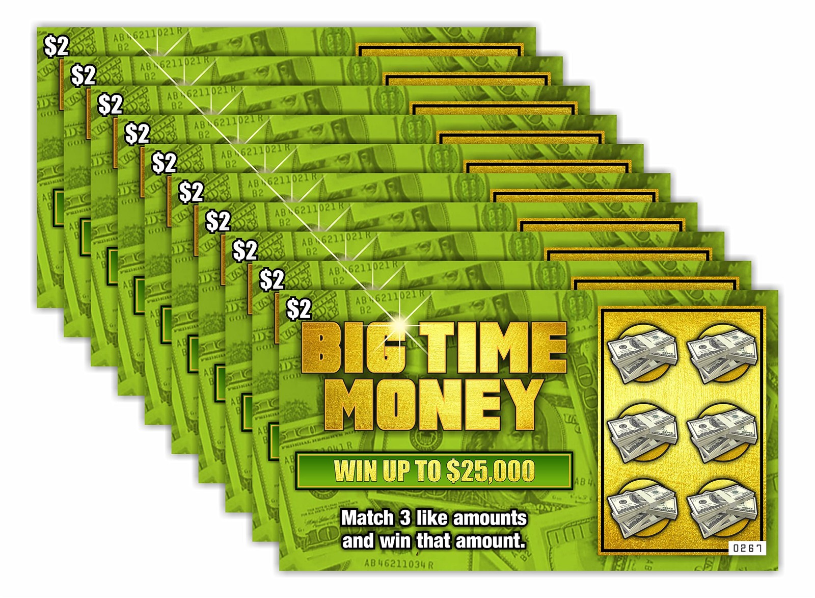 Larkmo Prank Gag Joke Lottery Tickets Big Time Money 4 x 2.25 inches, Green