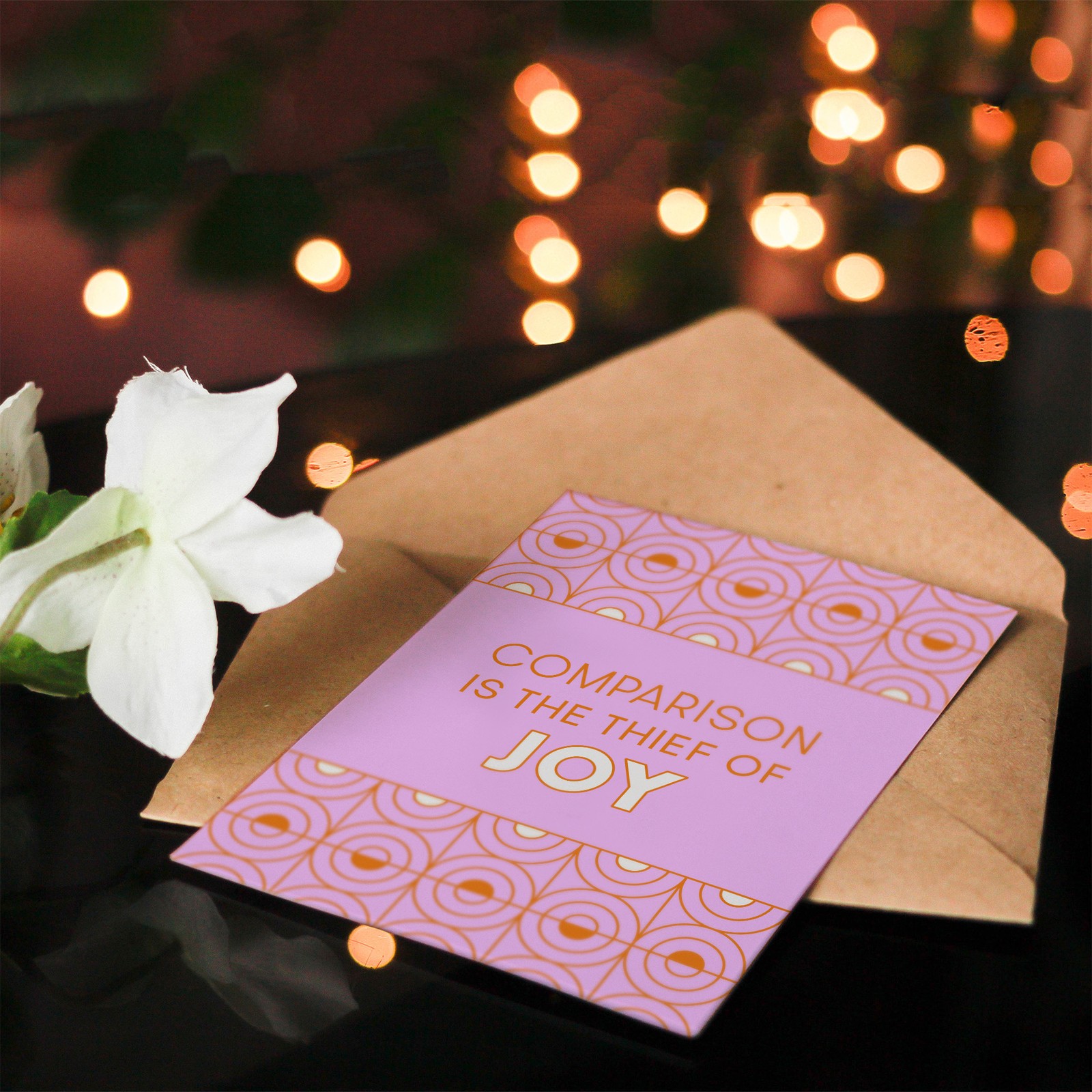 Comparison Is The Thief Of Joy Pink Art Deco Greeting Card