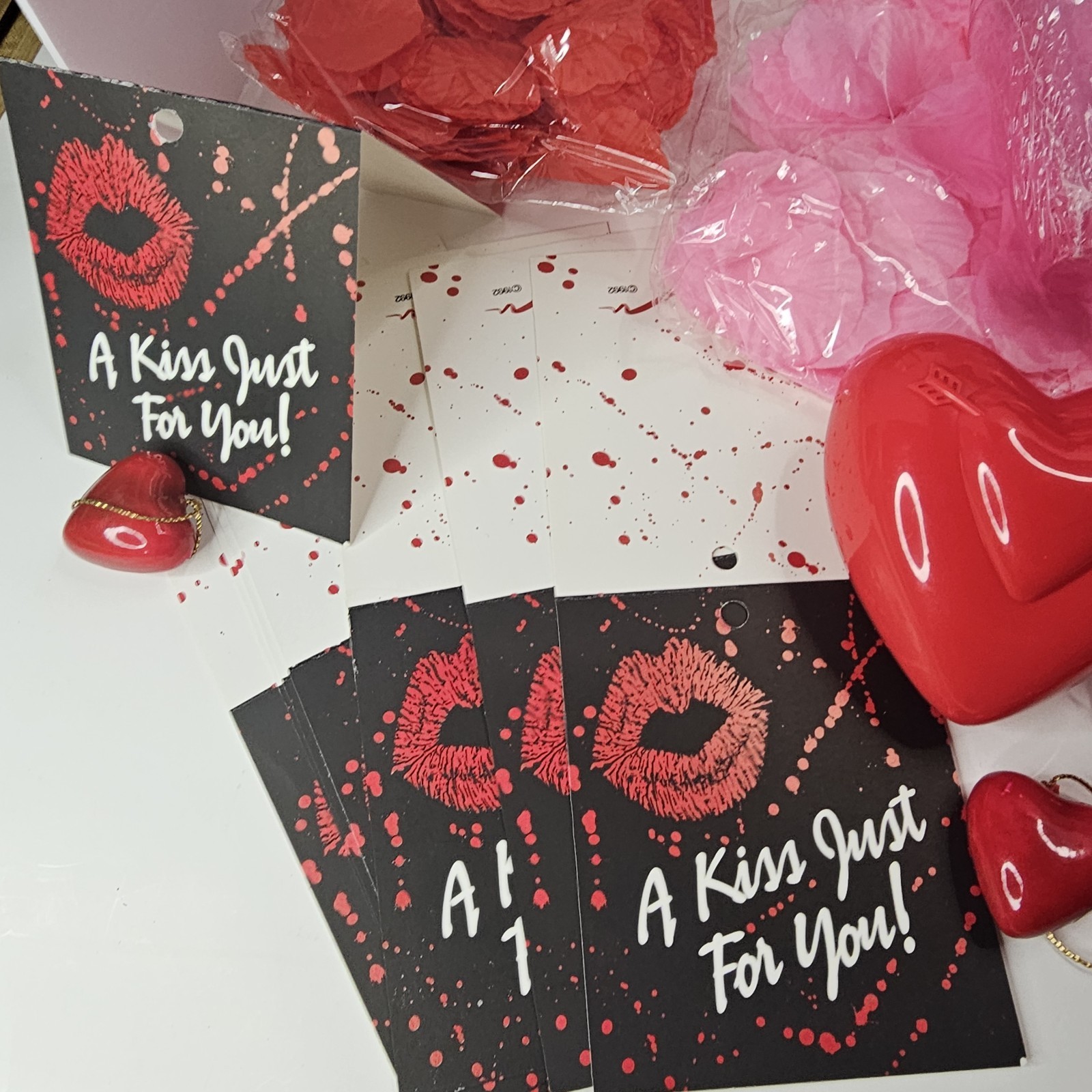 Valentine’s Day Party Supplies Lot Heart Garland Decor Cards Rose Pedals Plates