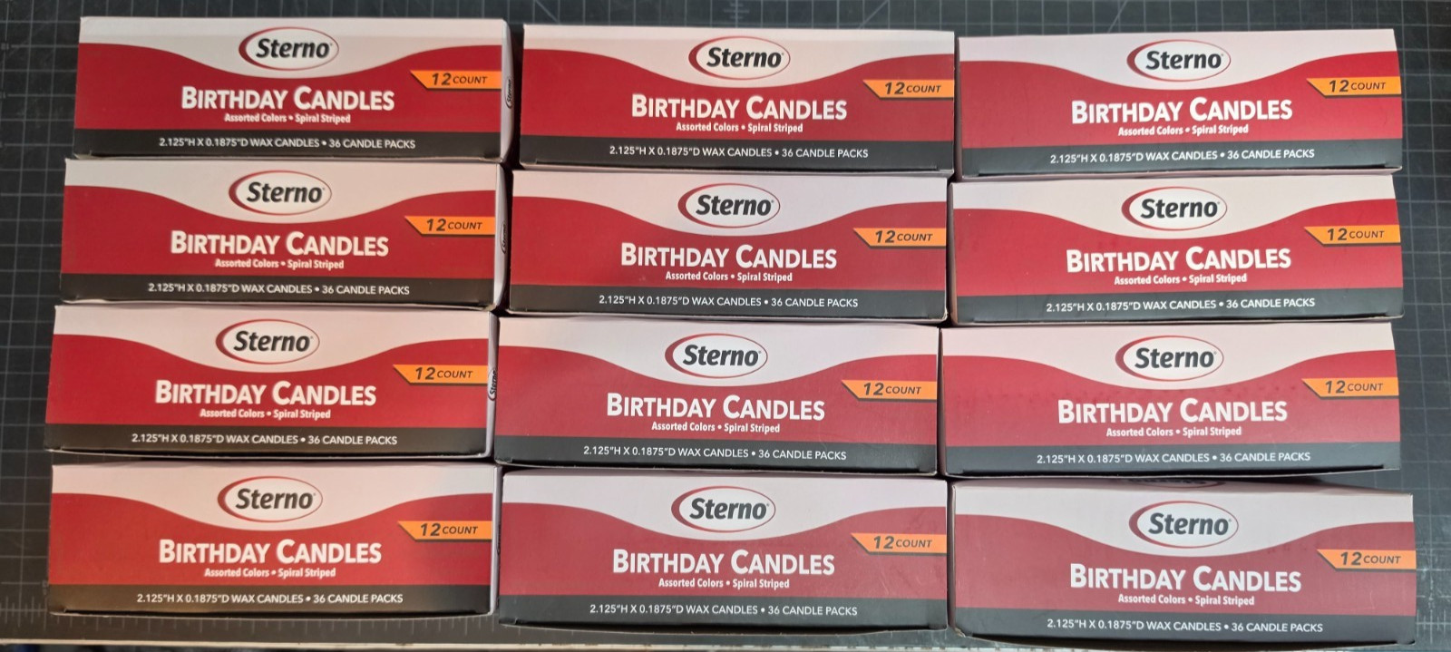 Sterno Multi-Color Spiral Stripe Wax Birthday Candles 2-1/8″ H – 144 boxes of 12