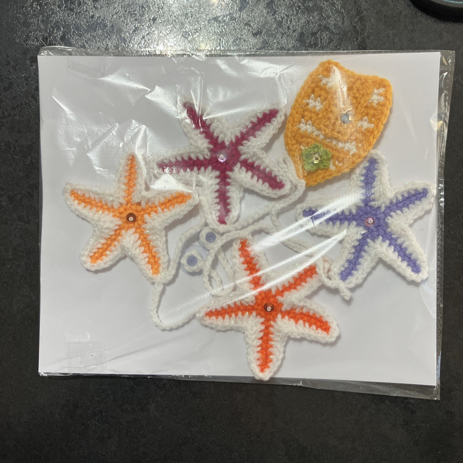 🌞 NEW Beach hut and star fish Hand Crochet Bunting Window camper summer Gift