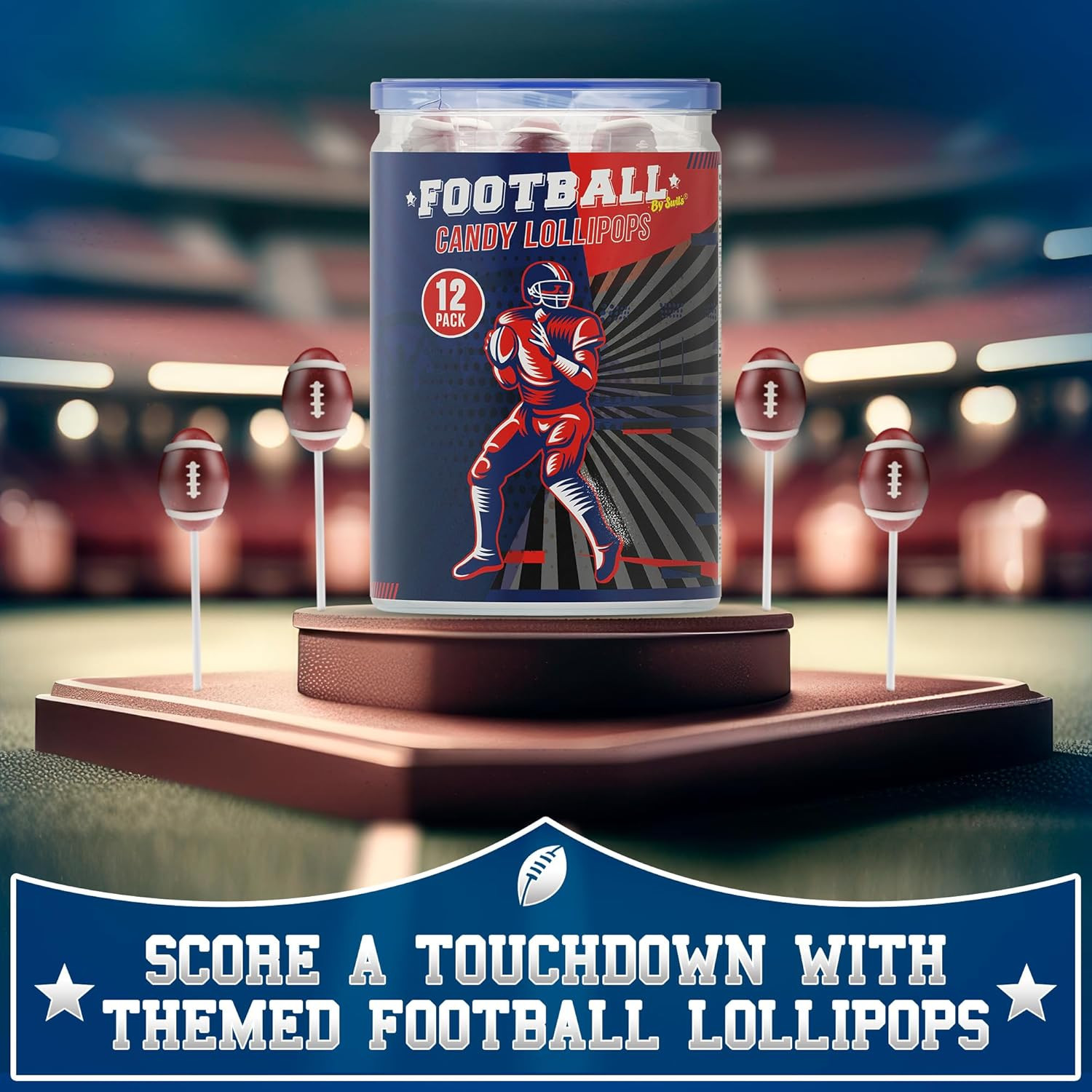 Football Lollipops 12Pk- Raspberry Football Candy for Football Party Favors & Pa
