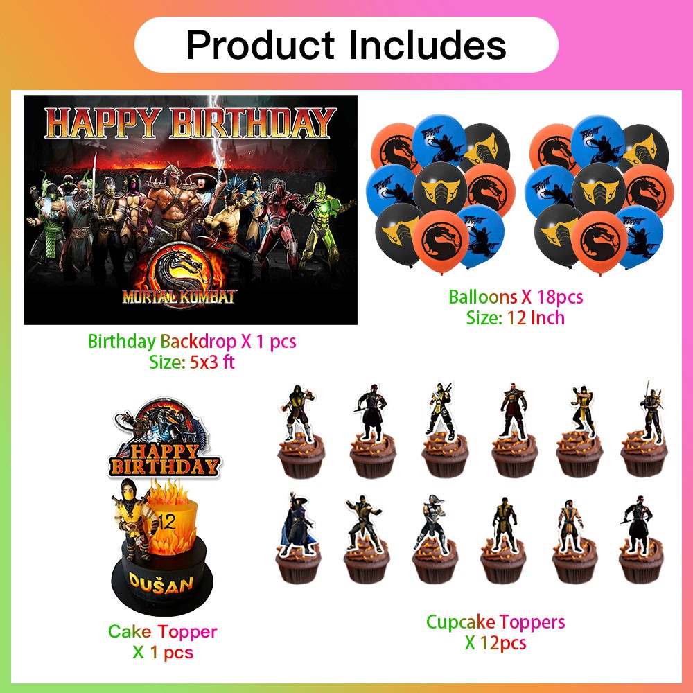 Mortal Kombat Party Supplies Birthday Decor Set Balloons Cake Toppers Banner