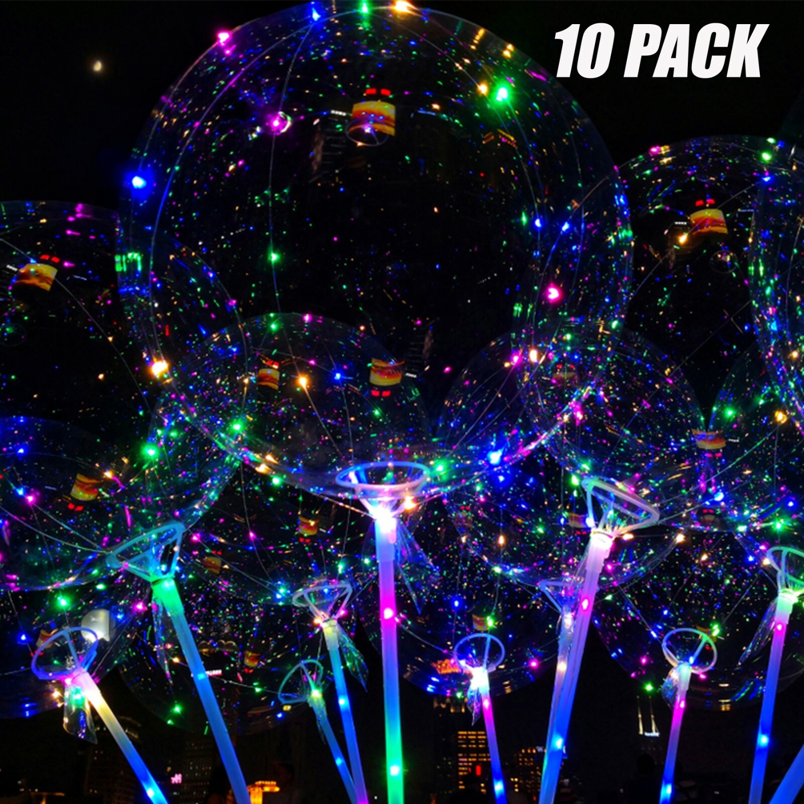10 PCS LED Light Up BOBO Balloons 20 Inch(WITH THE STICK)10 Pack Clear + PUMP