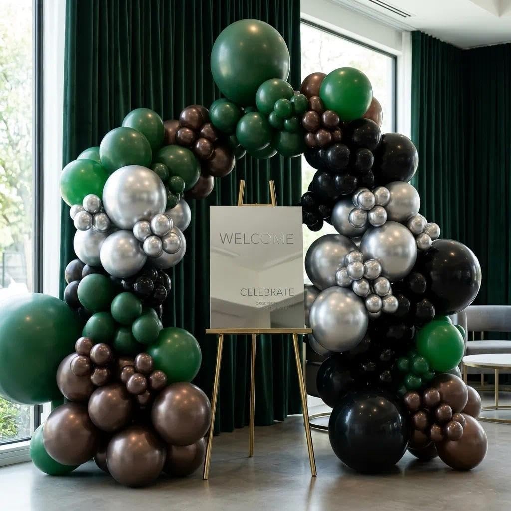 Captank Black Green Balloon Arch Double Stuffed Latex Dark Green Brown Silver