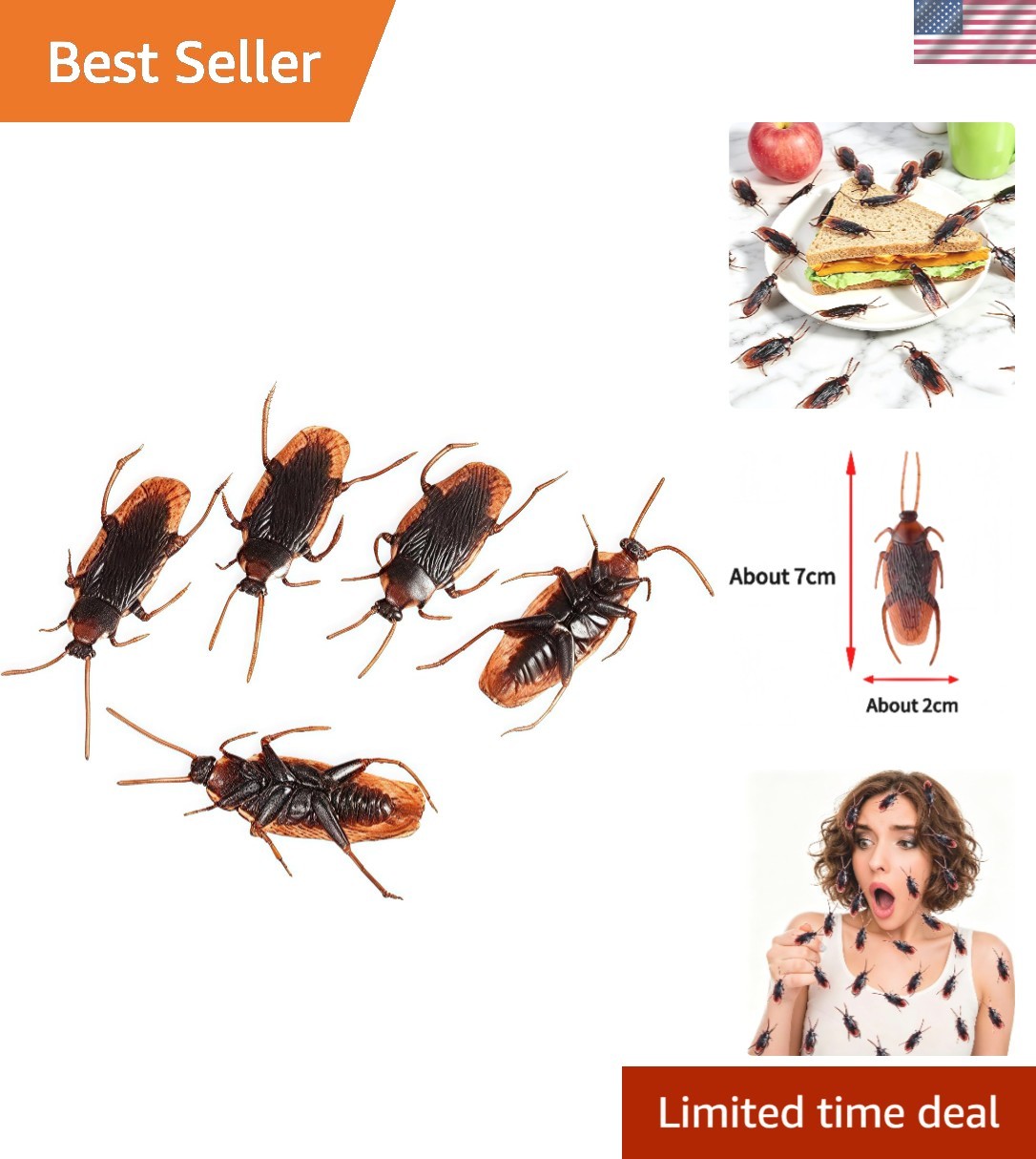 5-Pack Realistic Cockroaches – Ideal for Halloween Parties and Creative Pranks