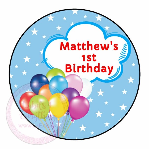 Personalised Balloon Stars Birthday Thank You Party Stickers Sweet Cone Boy Girl