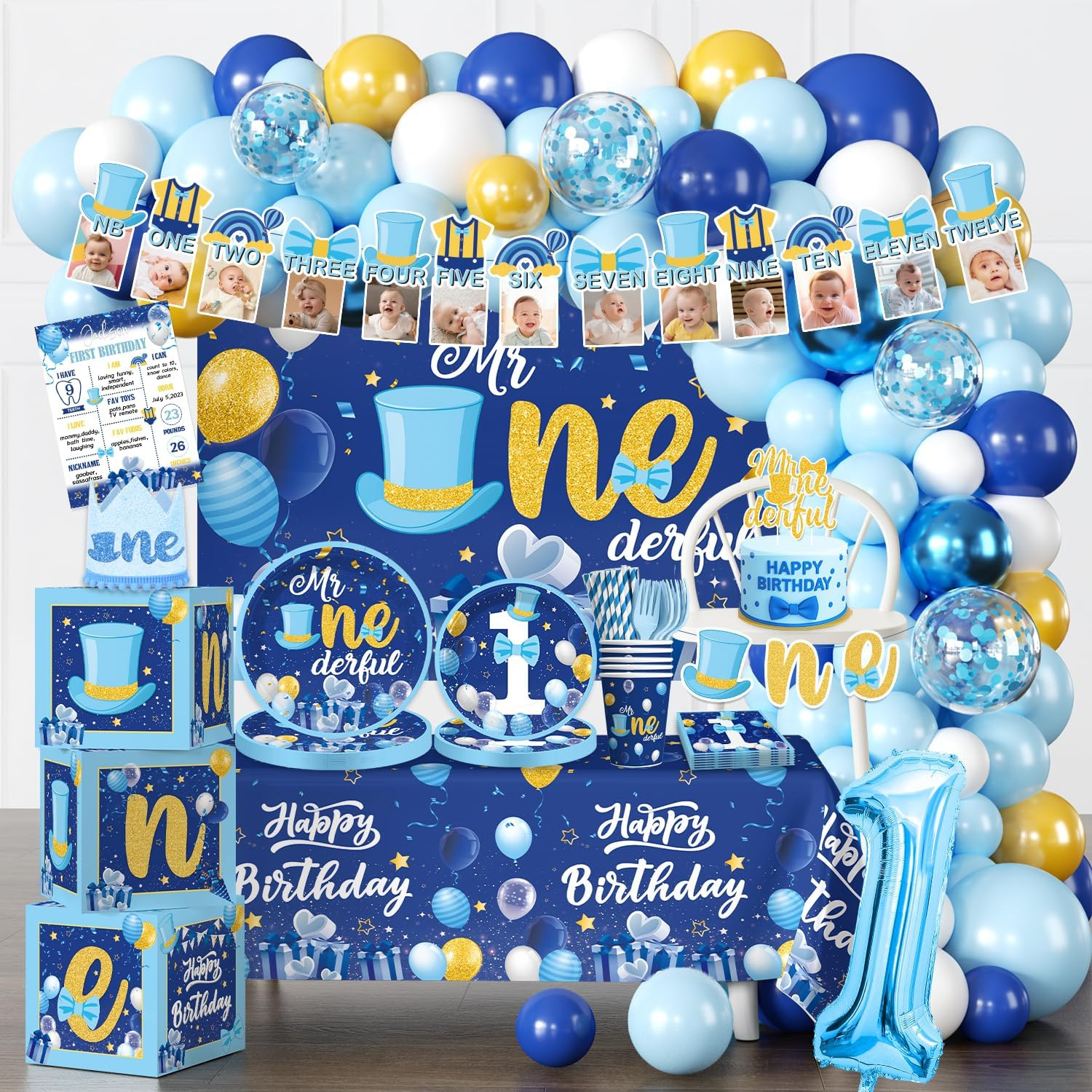 237-Piece Mr Onederful 1st Birthday Party Decoration Set for Boys