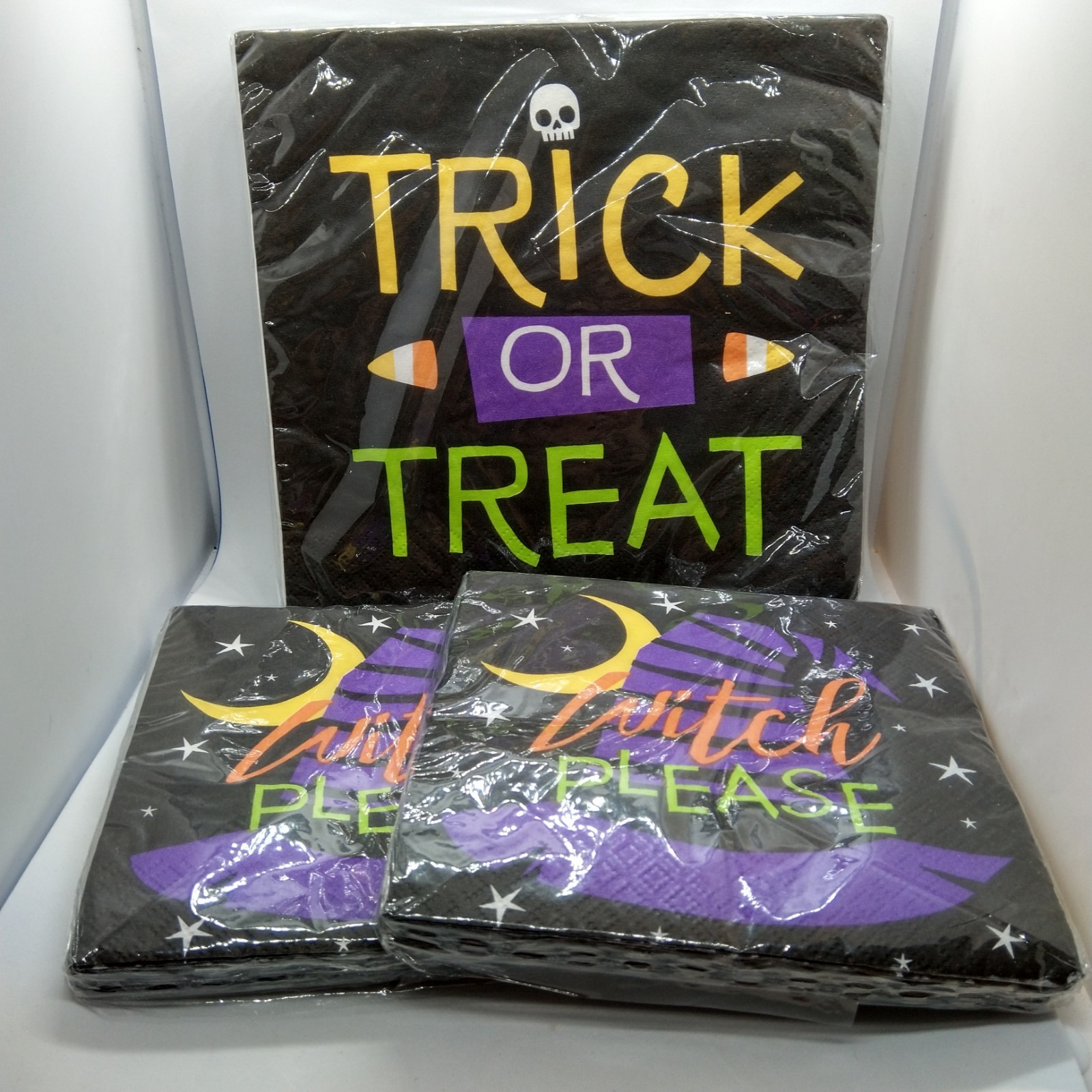 3 Packs 48 Halloween Napkin Purple & Black 2 Designs 6.5″ & 5″ 2 ply Unopened