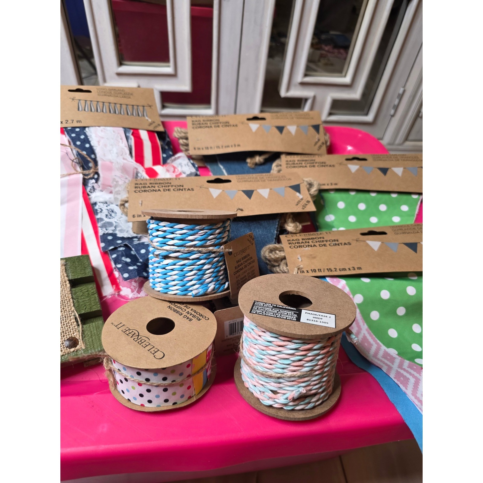 Celebrate It Rag Ribbon Garland Twine Lot Farmhouse Country Fresh Milk Sign NEW