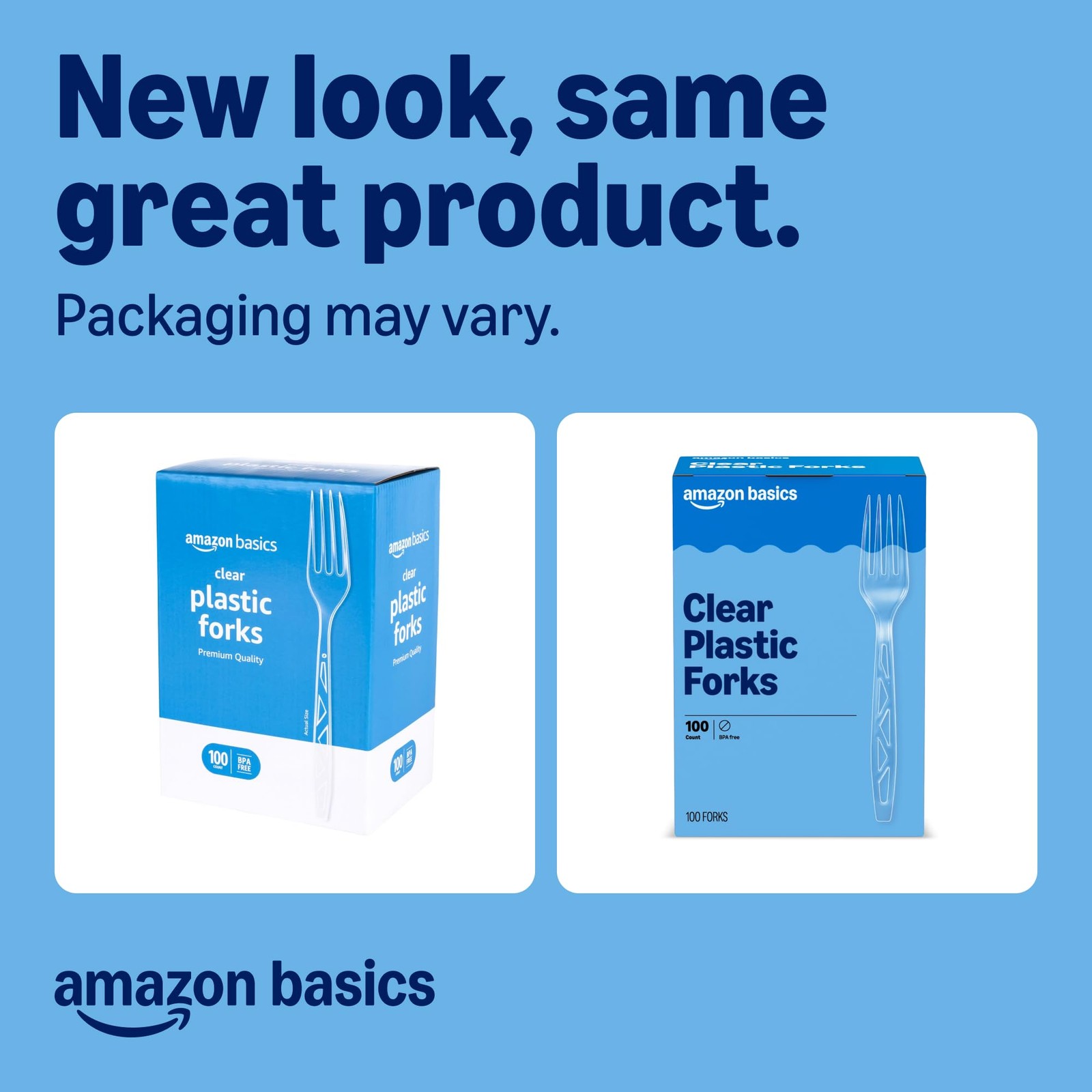 Amazon Basics Disposable Clear Plastic Forks Premium Quality 100 Count Large