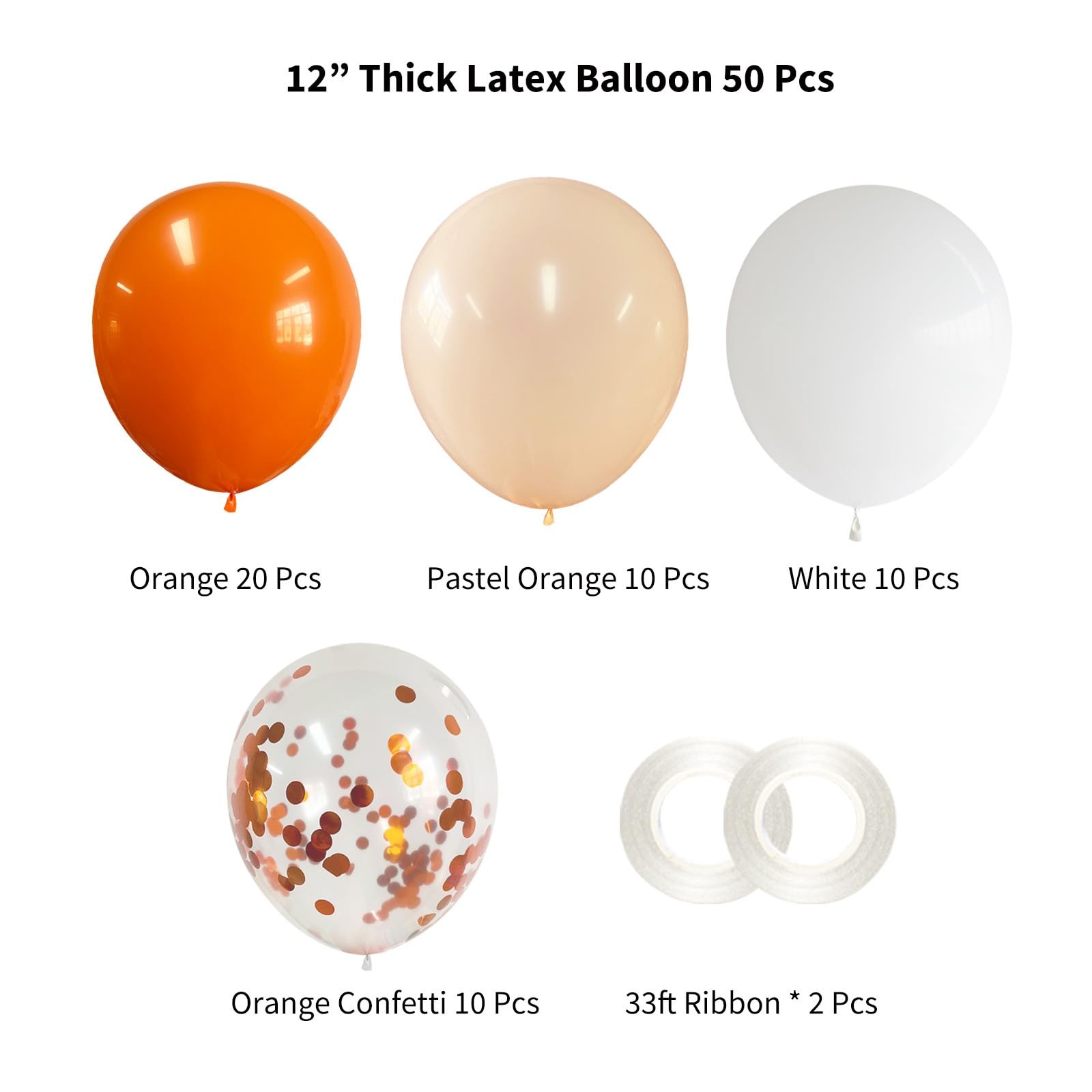 Orange Latex Balloons Party Decorations 12 Inch 50 Pcs White Matte Burnt Pastel