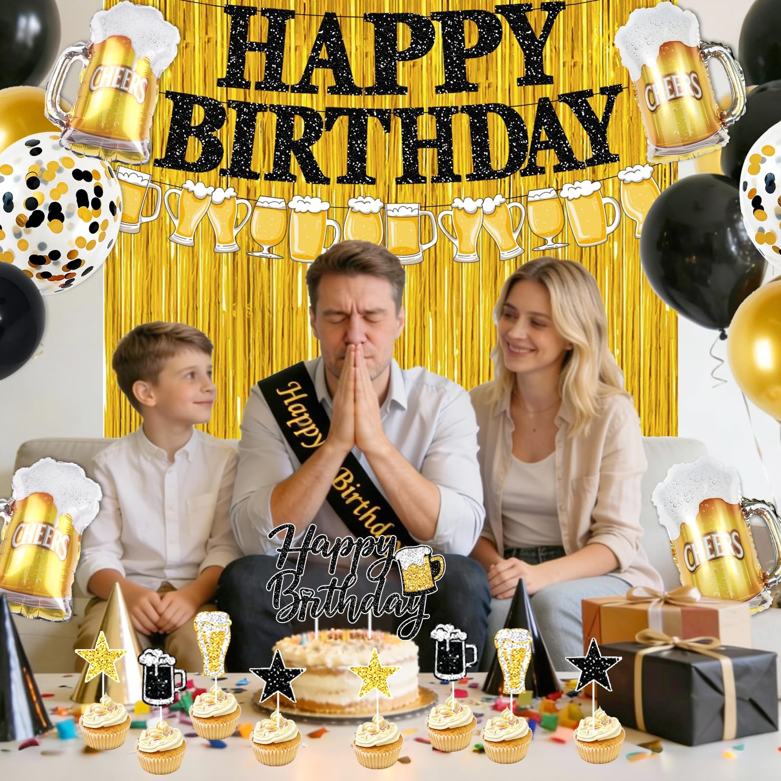 Black and Gold Birthday Decorations, 45PCS Happy Birthday Balloons Decorations f