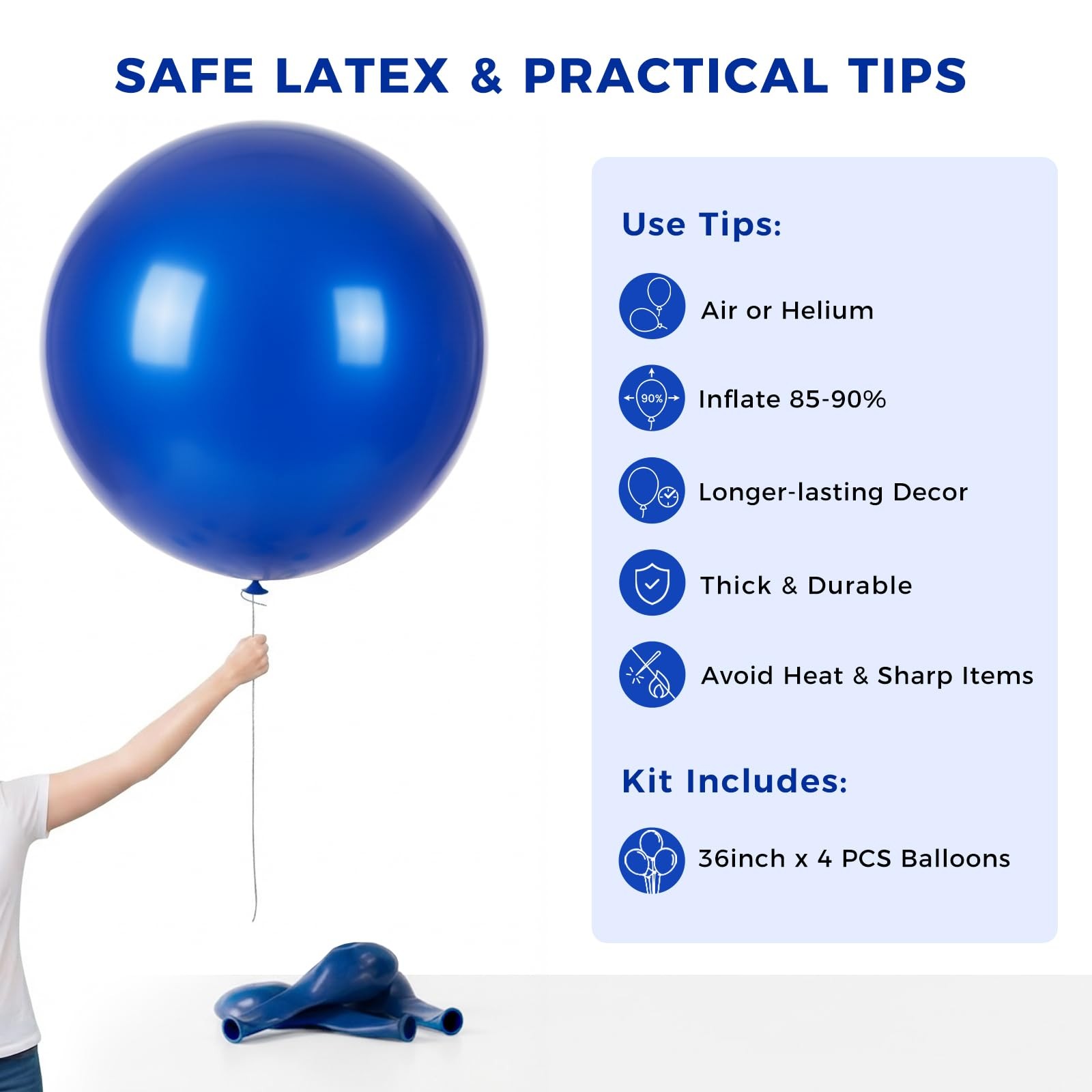 4PCS Large 36 Inch Royal Blue Balloons, Royal Blue Latex Big Balloons for Bir…