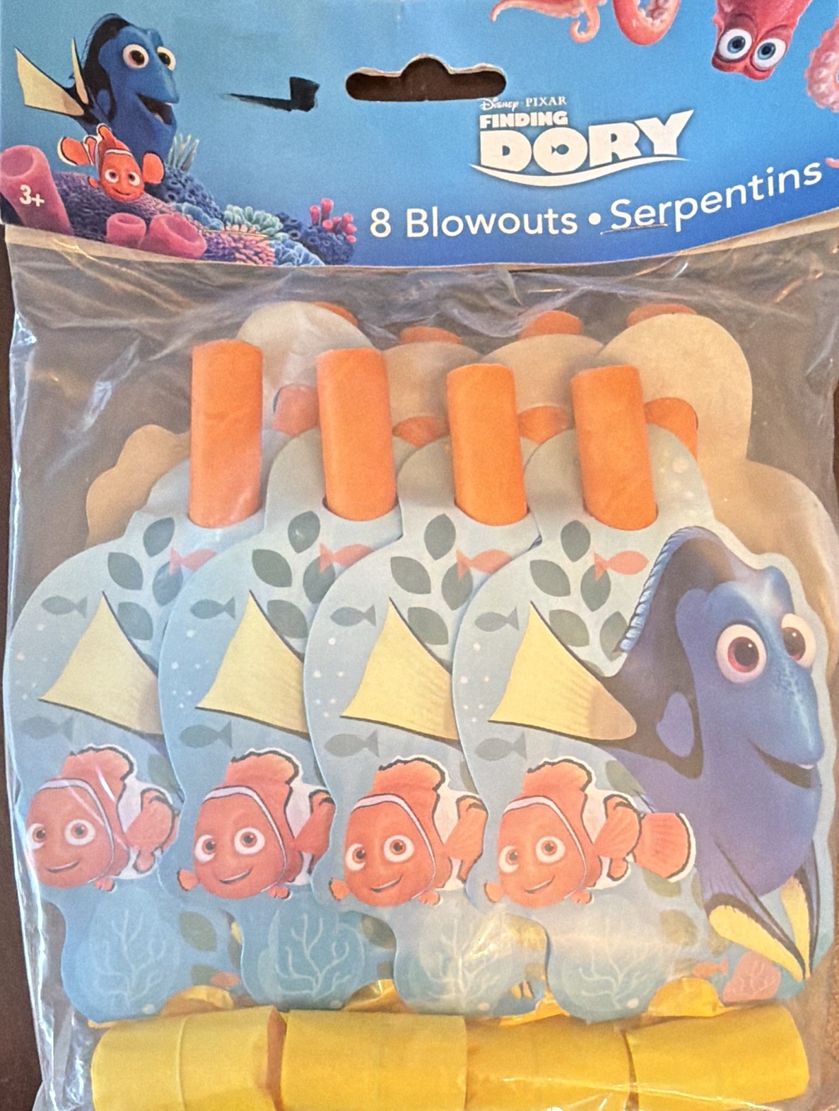Disney Pixar Finding Dory Blowouts, 8ct Multicolor Paper/Plastic Dory Nemo