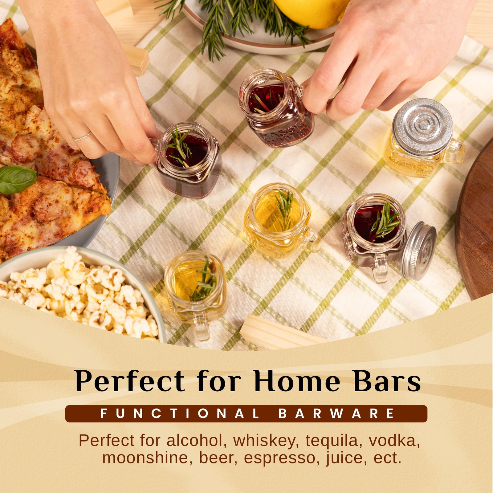 Small Mason Jar Shot Glasses with Lids (8pc Set) 2oz Tiny 2 Ounces, Clear