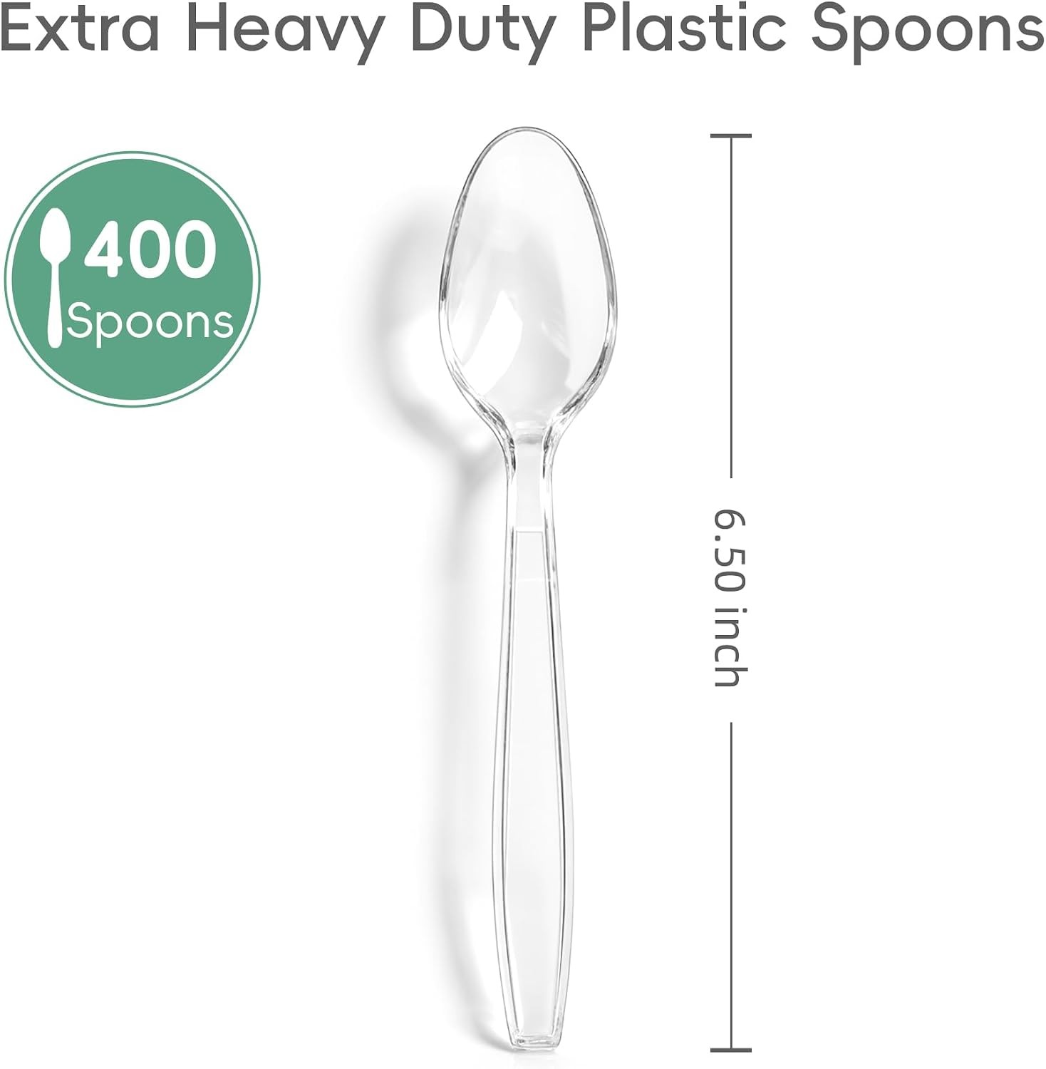 400 Count Heavy Duty Clear Plastic Spoons, Solid and Durable Disposable Spoons,