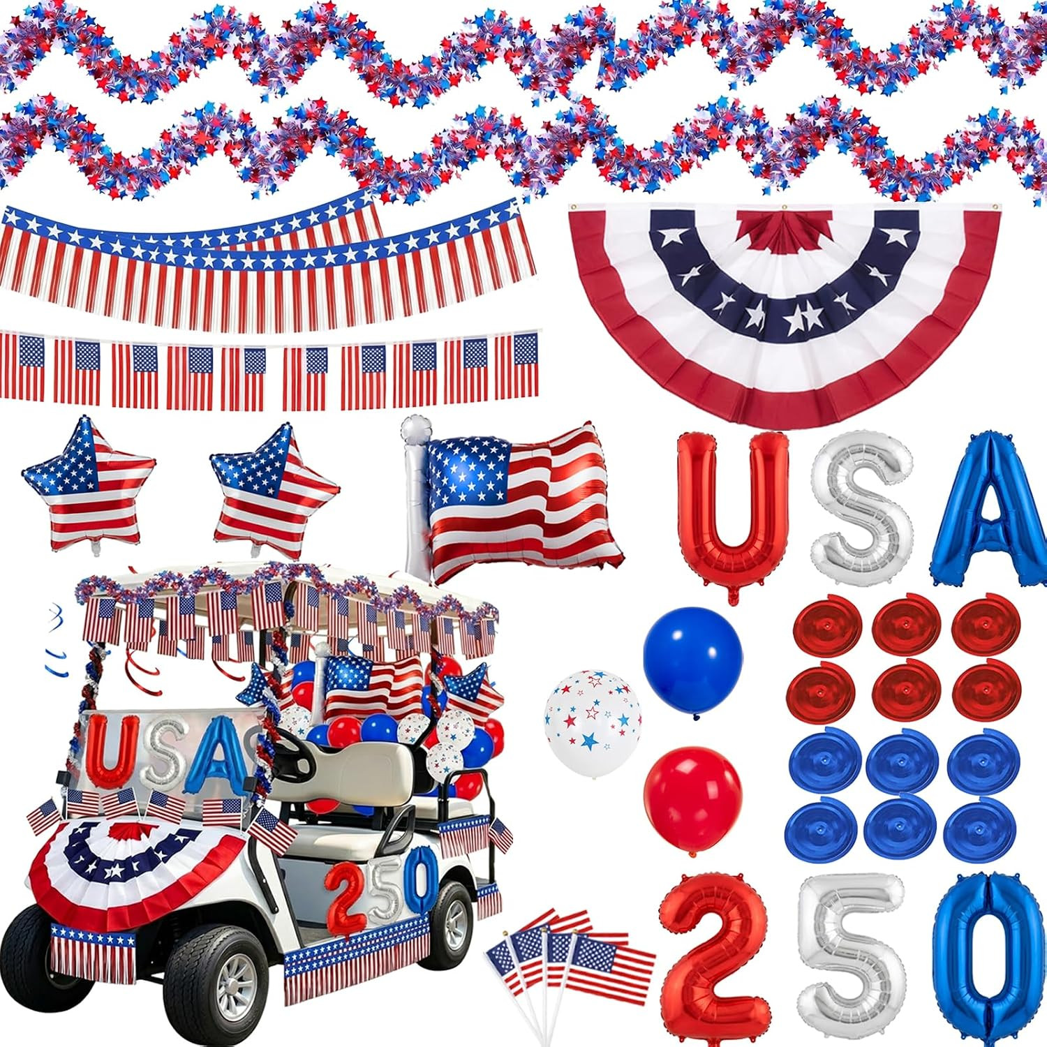 4Th of July Golf Cart Decoration Kit, Fourth of July Golf Cart Parade Float Deco