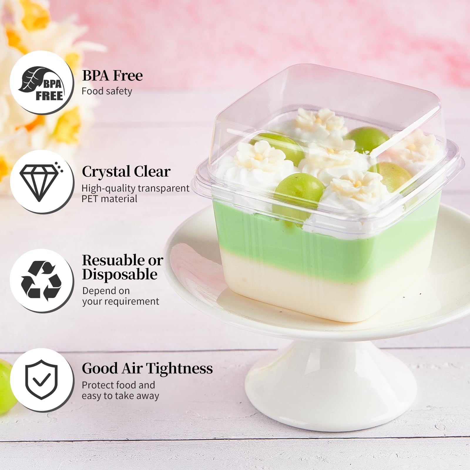 Dessert Cups 50PCS 8oz Plastic Cups with Lids and Spoons