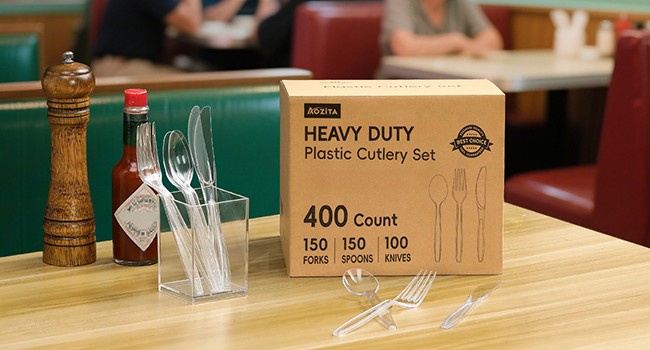 400 Count Heavy Duty Plastic Silverware, BPA-Free, Clear Plastic Cutlery Set,